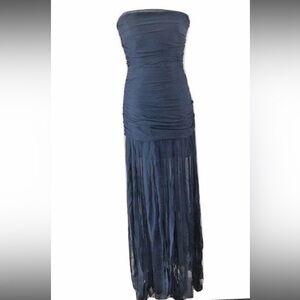 Vintage BCBGMAXAZRIA SILK FRINGE PANEL MAXI DRESS dark blue/navy
